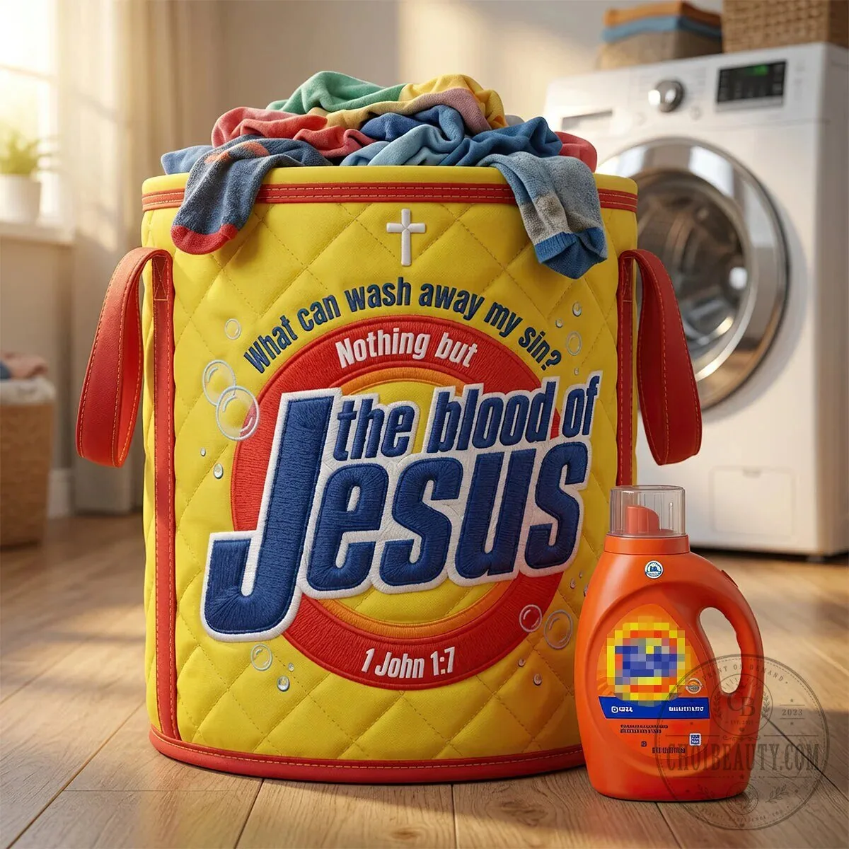Christian Quote What Can Wash Away My Sin Laundry Basket with Handles