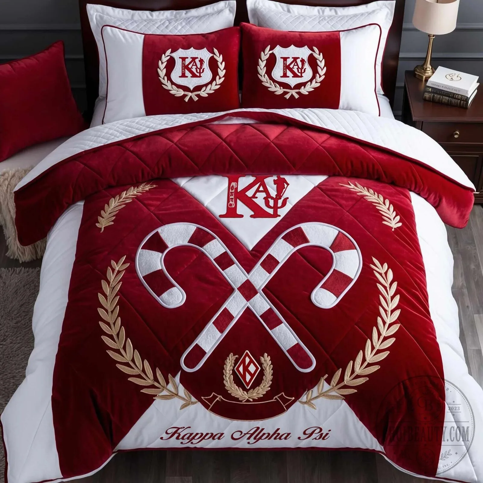 Kappa Alpha Psi Fraternity Candy Cane Christmas Bedding Set