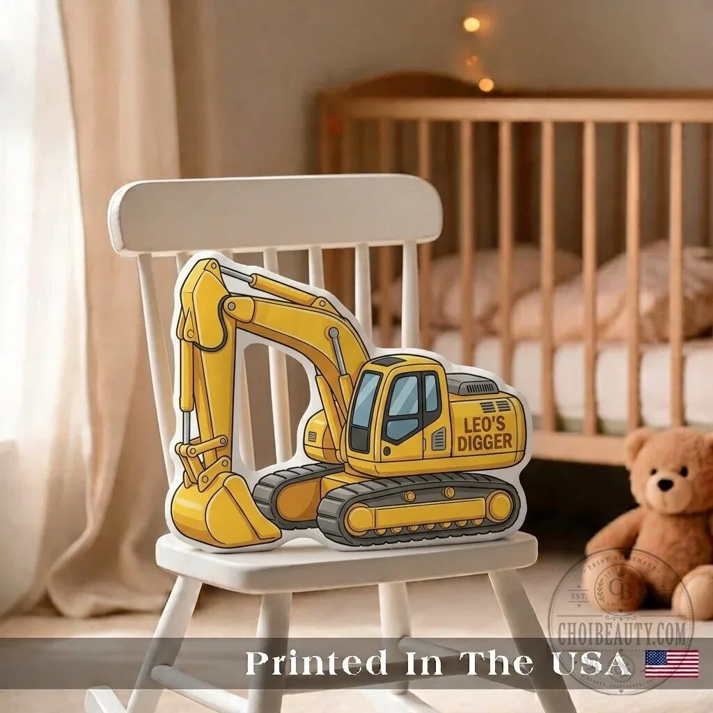 Personalized Yellow Digger Excavator Construction Truck Plush Pillow