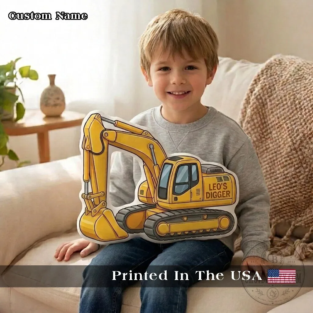 Personalized Yellow Digger Excavator Construction Truck Plush Pillow 8 Personalized Yellow Digger Excavator Construction Truck Plush Pillow