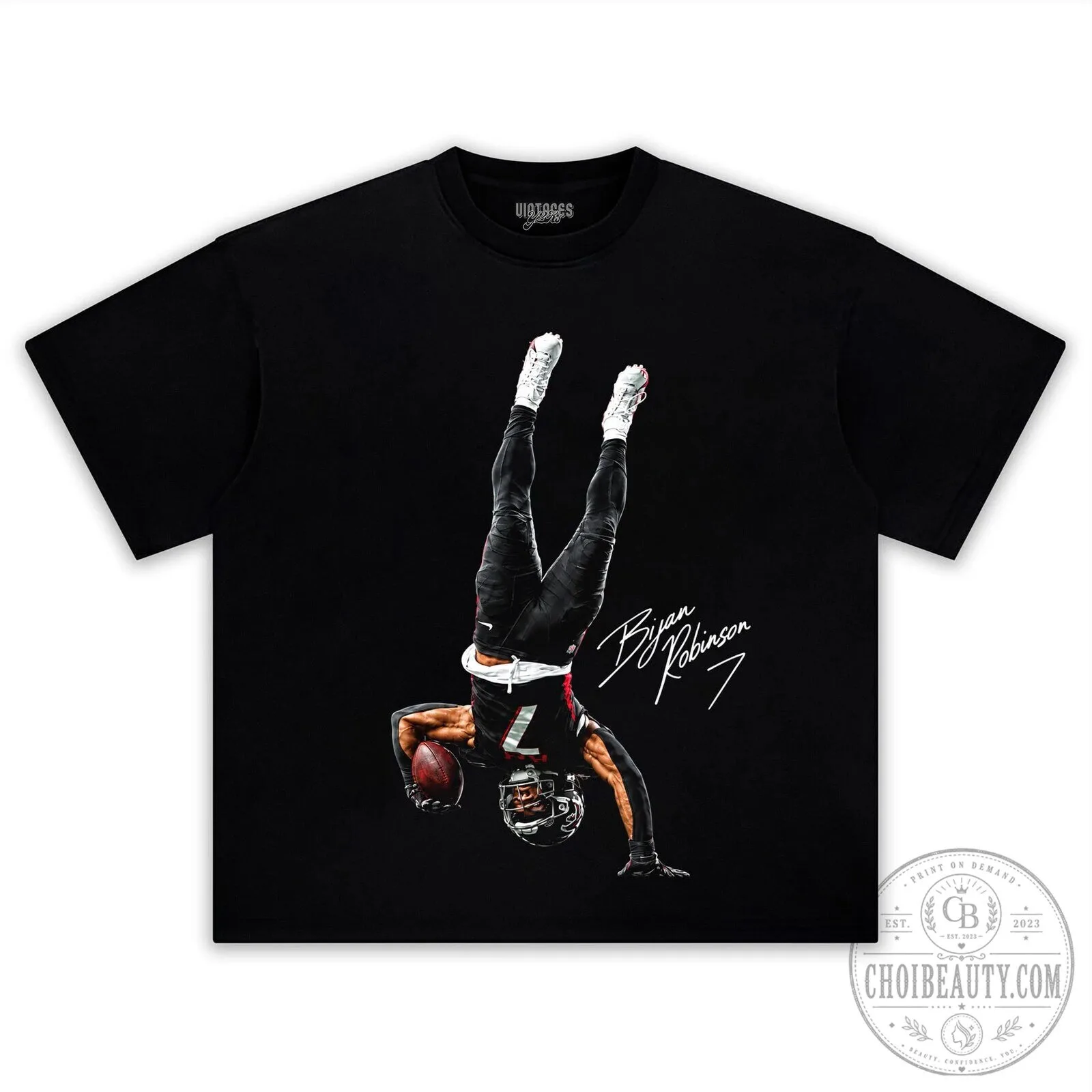 Bijan Robinson Atlanta Falcons Football Player Signature Black T-Shirt