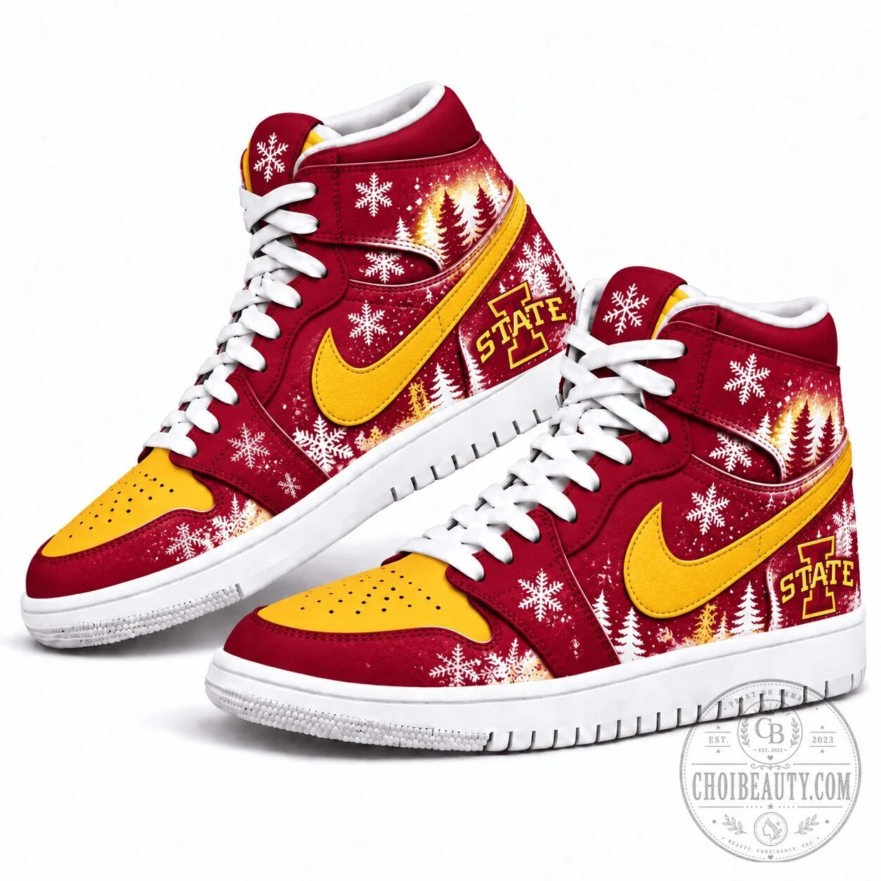Iowa State Cyclones Winter Snow Christmas Trees High Top Sneakers