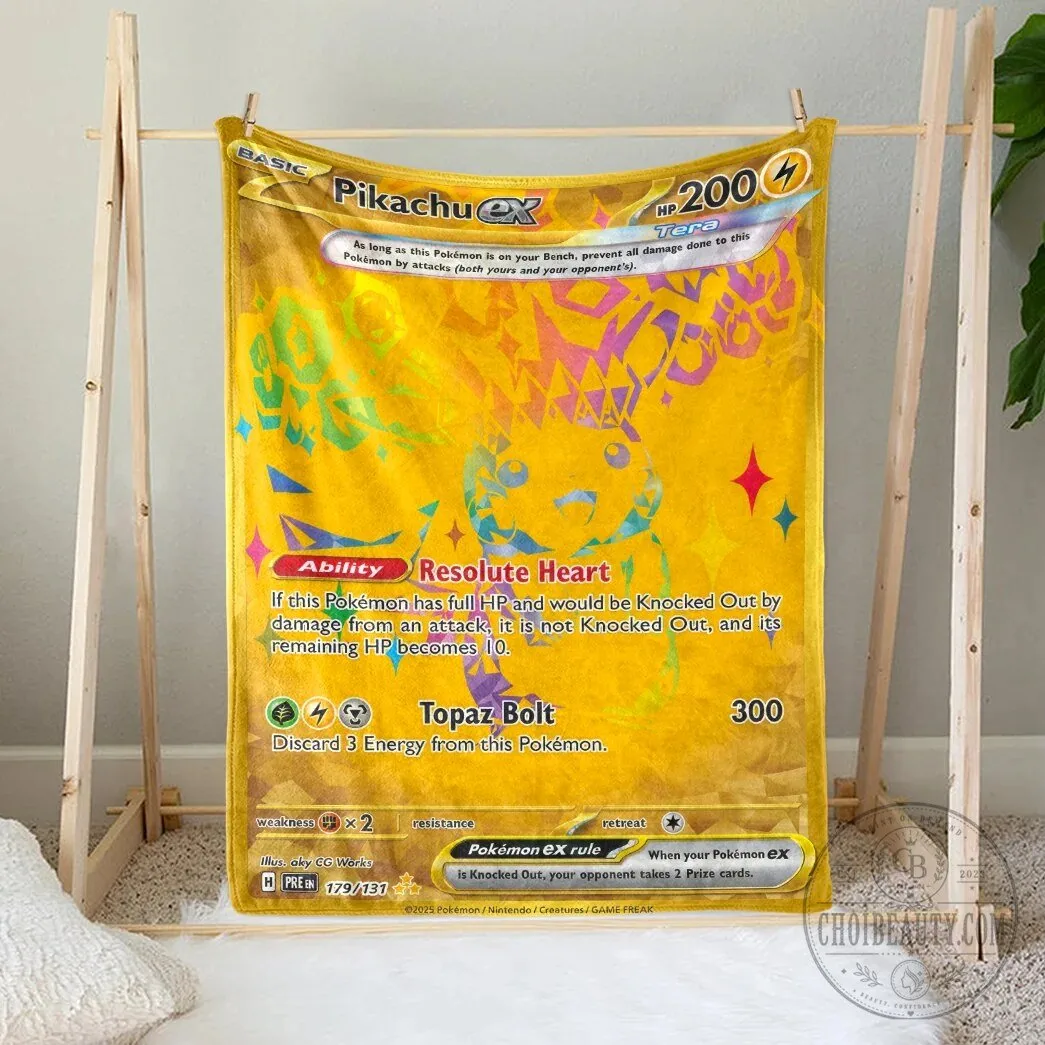 Pikachu EX Gold Card Pokémon Trading Card Game Fleece Blanket