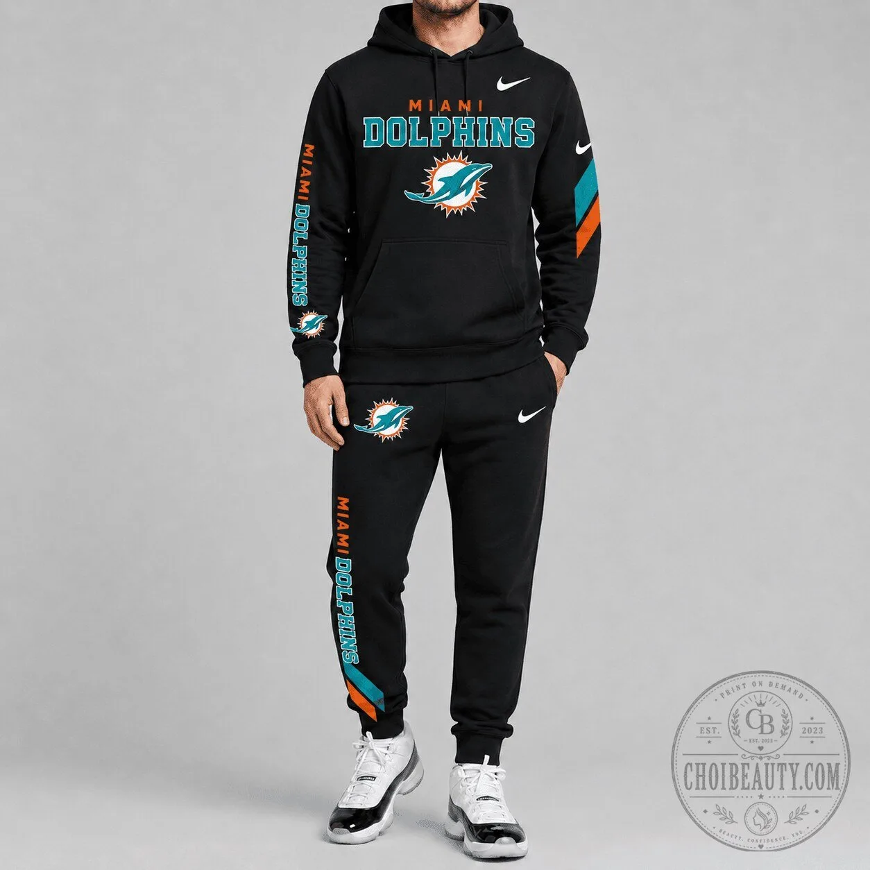 Miami Dolphins National Football League Black Hoodie and Sweatpants Tracksuit Set