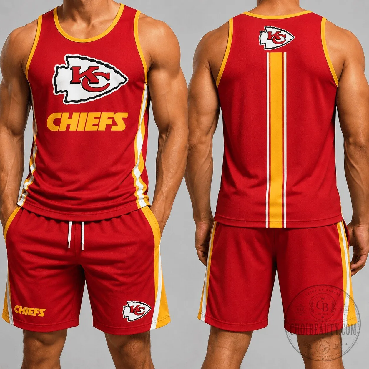 Red Tank Top and Shorts Set for Kansas City Chiefs NFL Fans 2 Red Tank Top and Shorts Set for Kansas City Chiefs NFL Fans