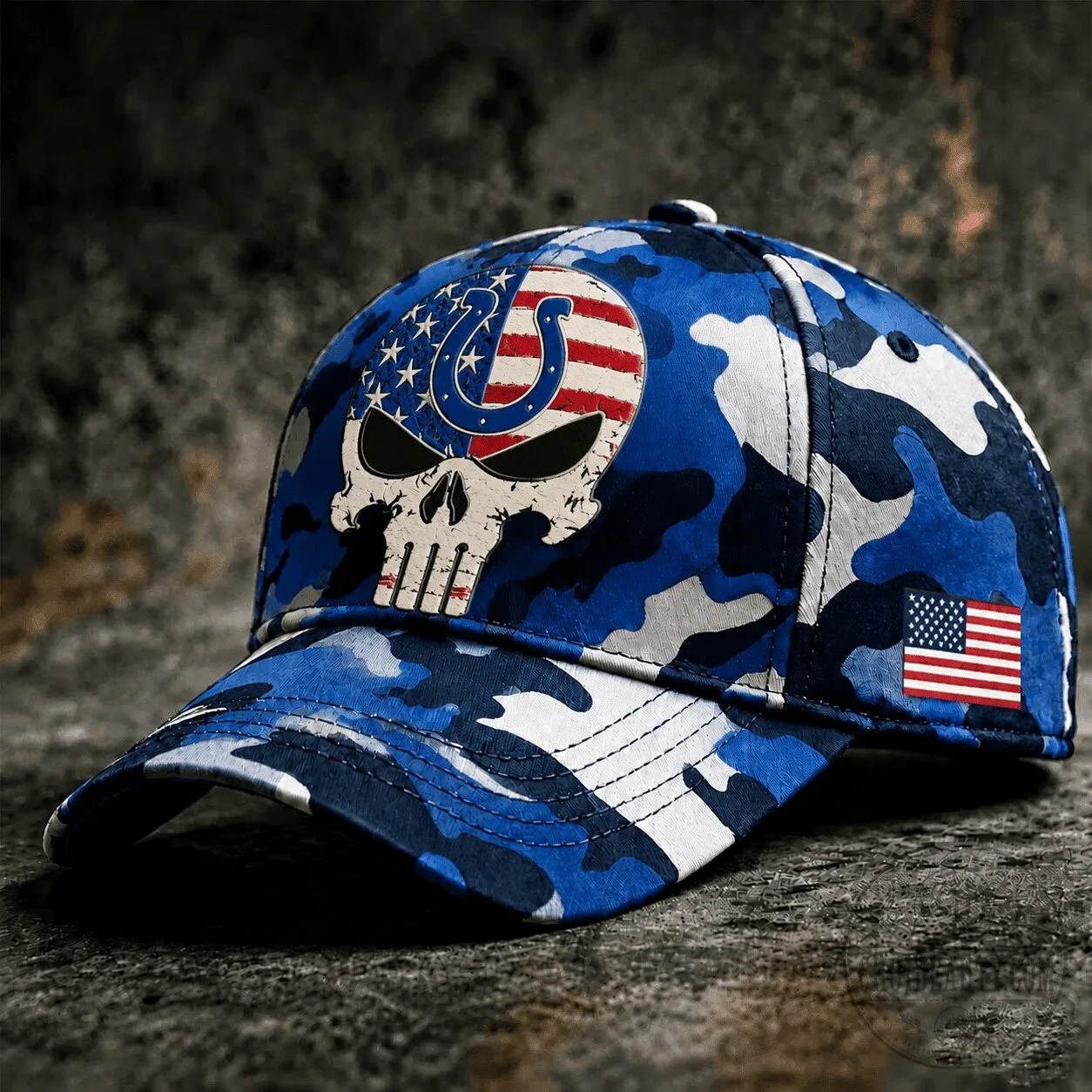 Indianapolis Colts Skull Camouflage American Flag Baseball Cap Hat
