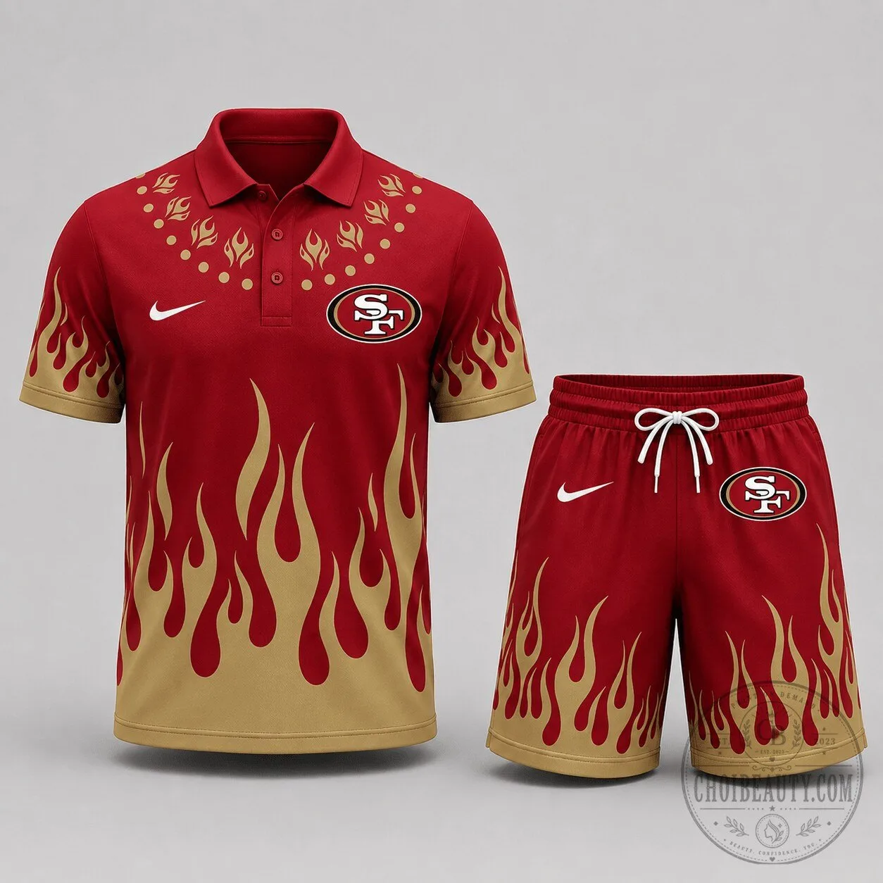 San Francisco 49ers Flame Performance Polo Shirt and Shorts Set