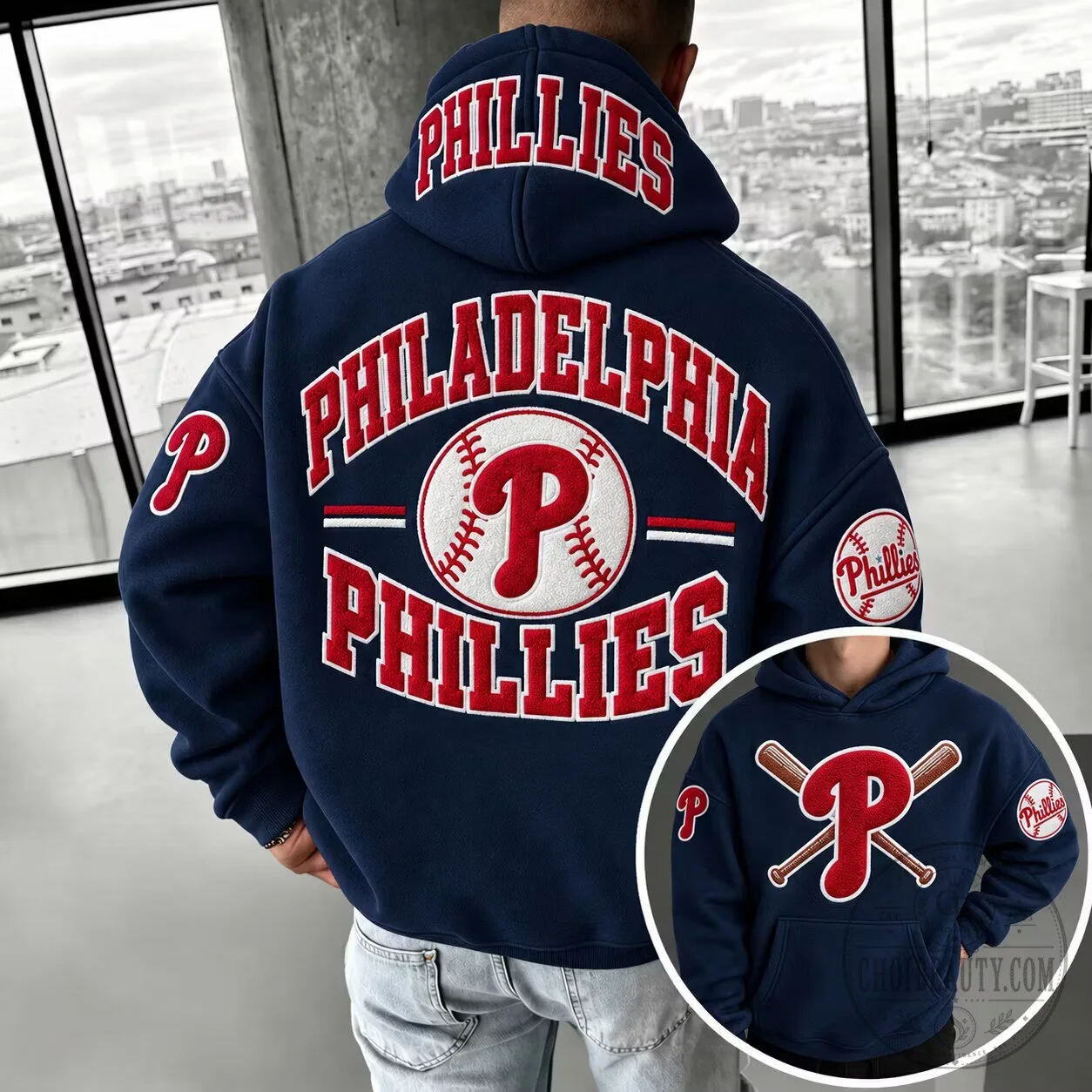 Philadelphia Phillies Baseball Team Logo Embroidered Navy Blue Hoodie