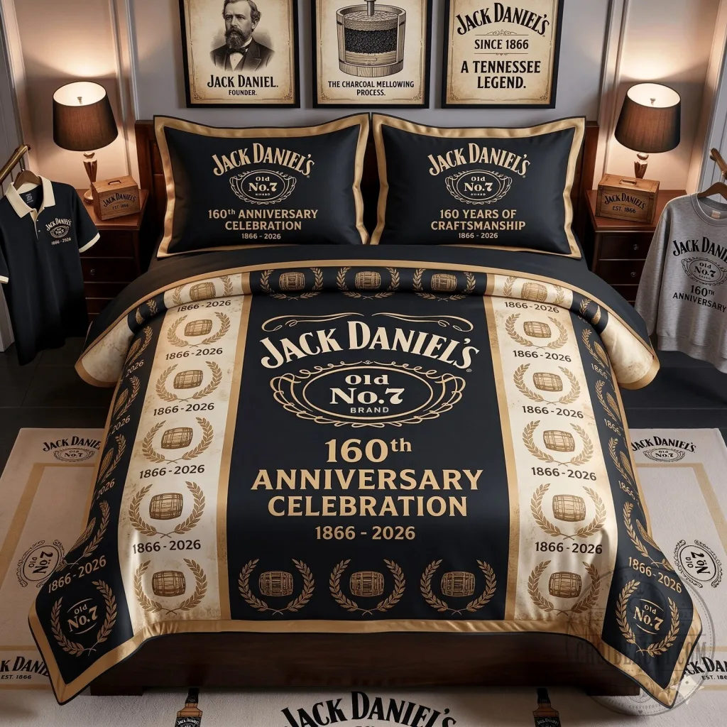 Jack Daniel's Old No. 7 Brand 160th Anniversary Celebration Bedding Set Jack Daniel's Old No. 7 Brand 160th Anniversary Celebration Bedding Set