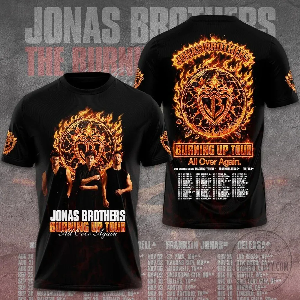 Jonas Brothers Burning Up Tour All Over Again Concert Black T-Shirt