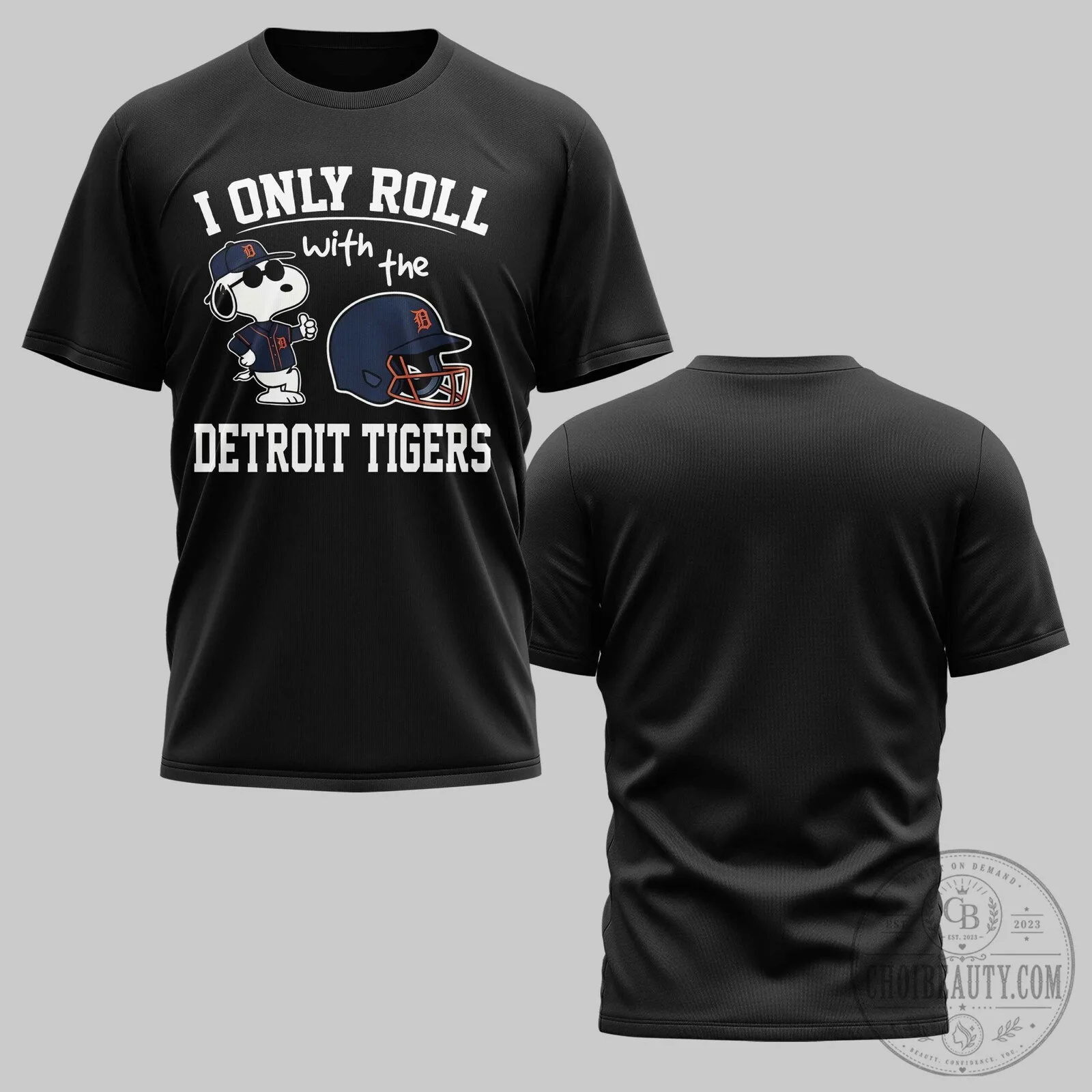 Detroit Tigers Shirt with Snoopy Baseball Helmet Design