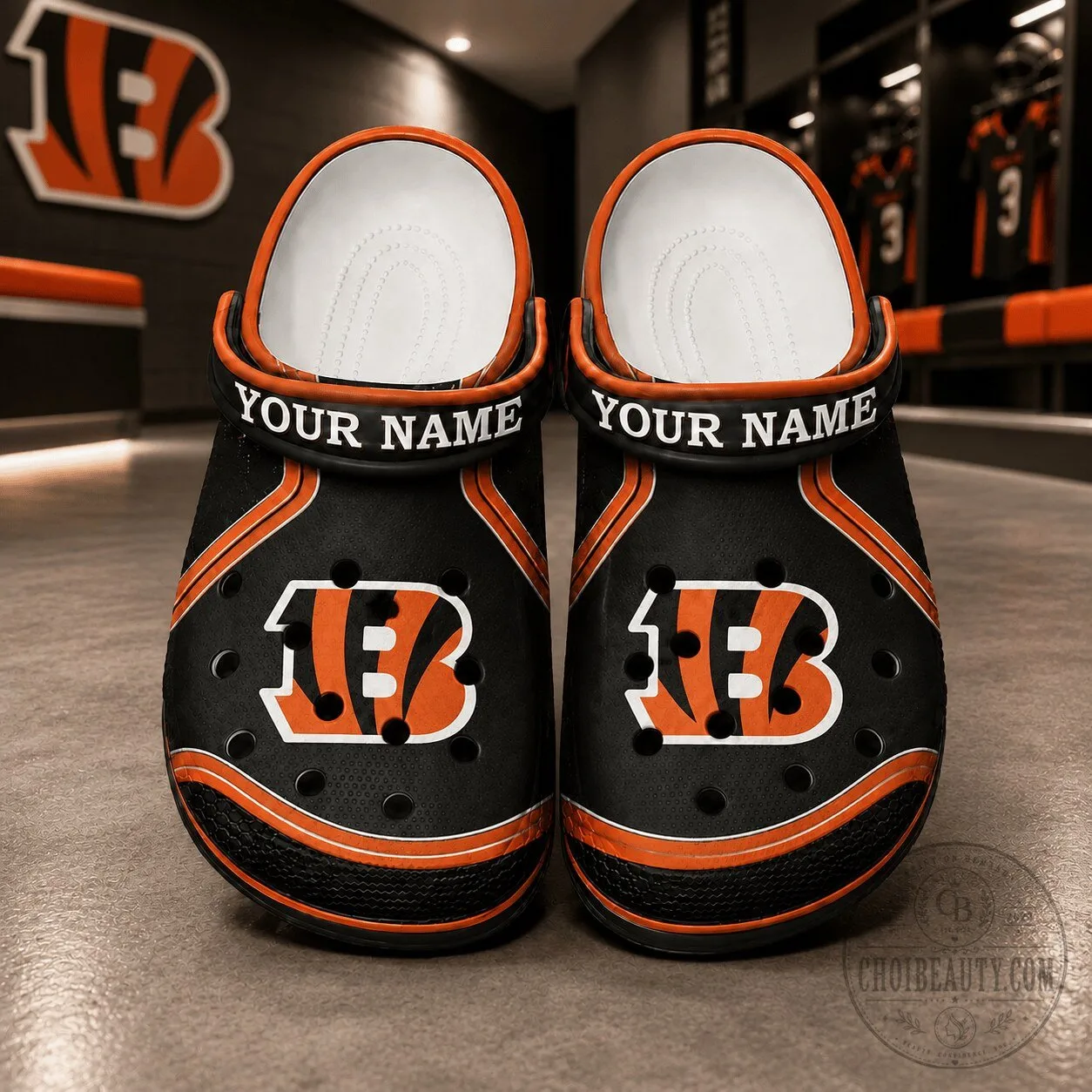Cincinnati Bengals Personalized Black Orange Stripe Crocs Shoes