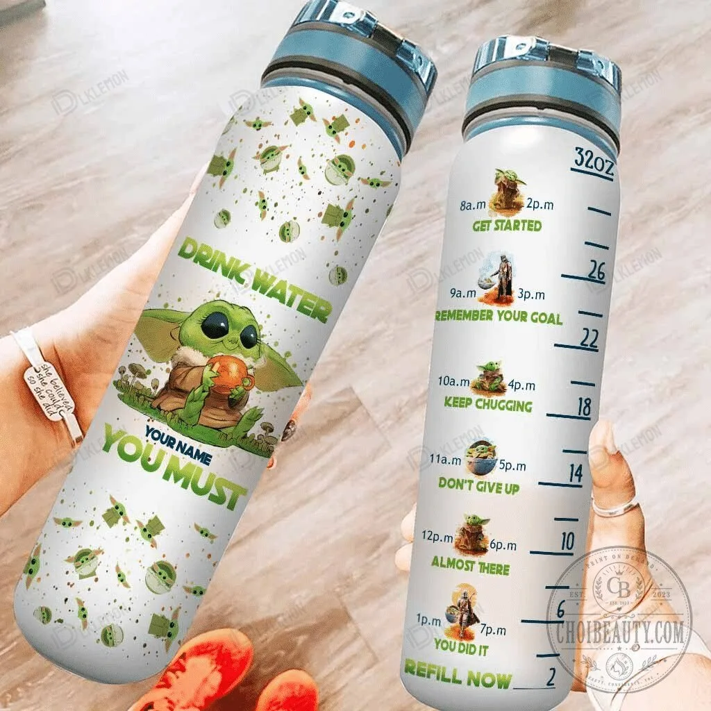 Star Wars The Mandalorian Grogu Drink Water You Must Hydration Tracking Water Bottle