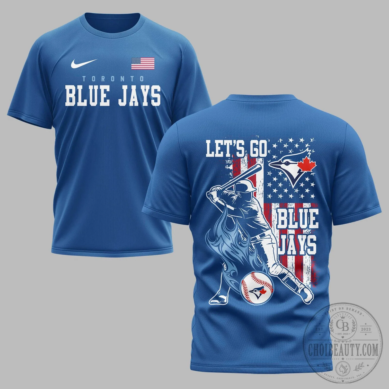 Toronto Blue Jays Shirt, American Flag Baseball Fan T-Shirt for Men and Women