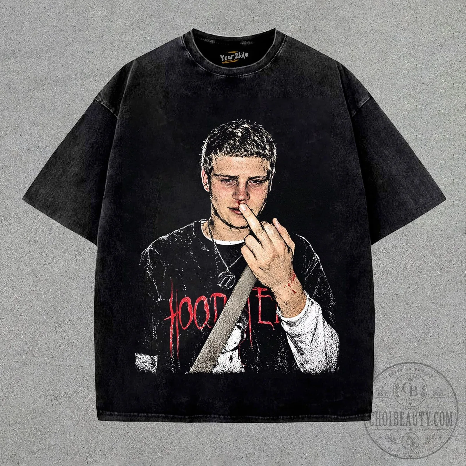 Yung Lean Portrait Black Washed Graphic Oversized T-Shirt