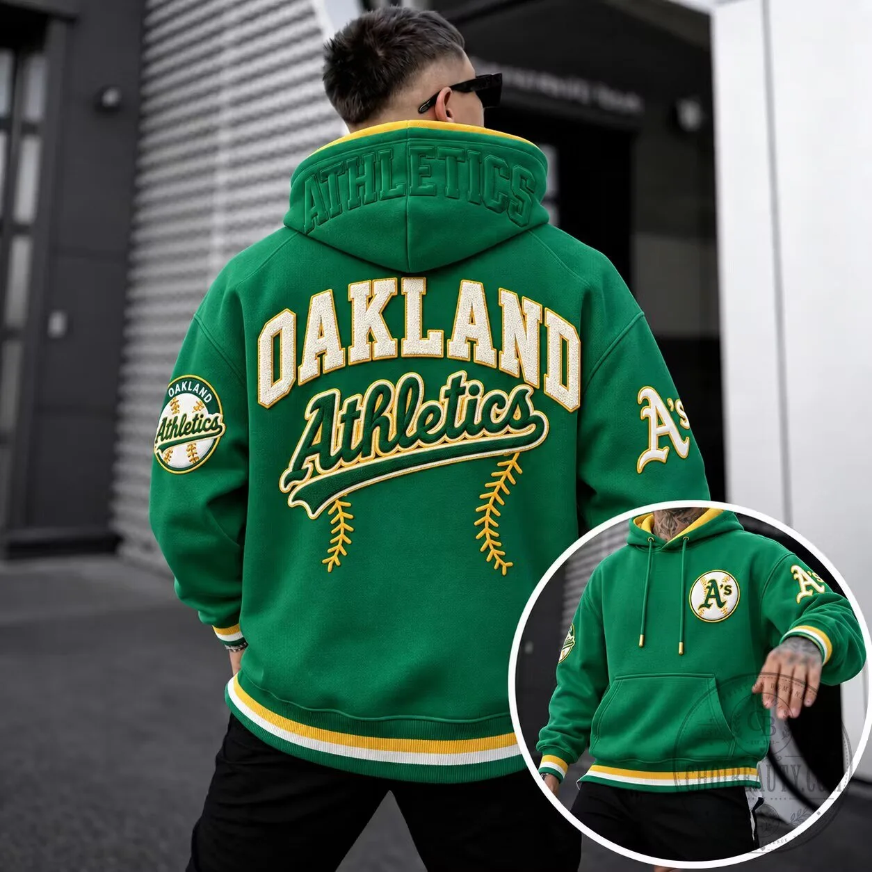 Oakland Athletics Baseball Team Embroidered Green Hoodie