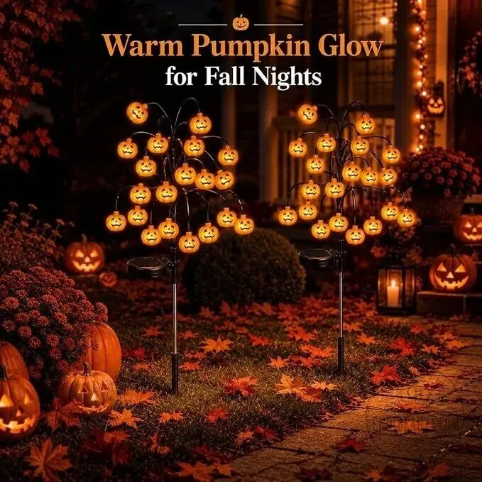Halloween Pumpkin Solar Powered Garden Stake Lights for Fall Nights