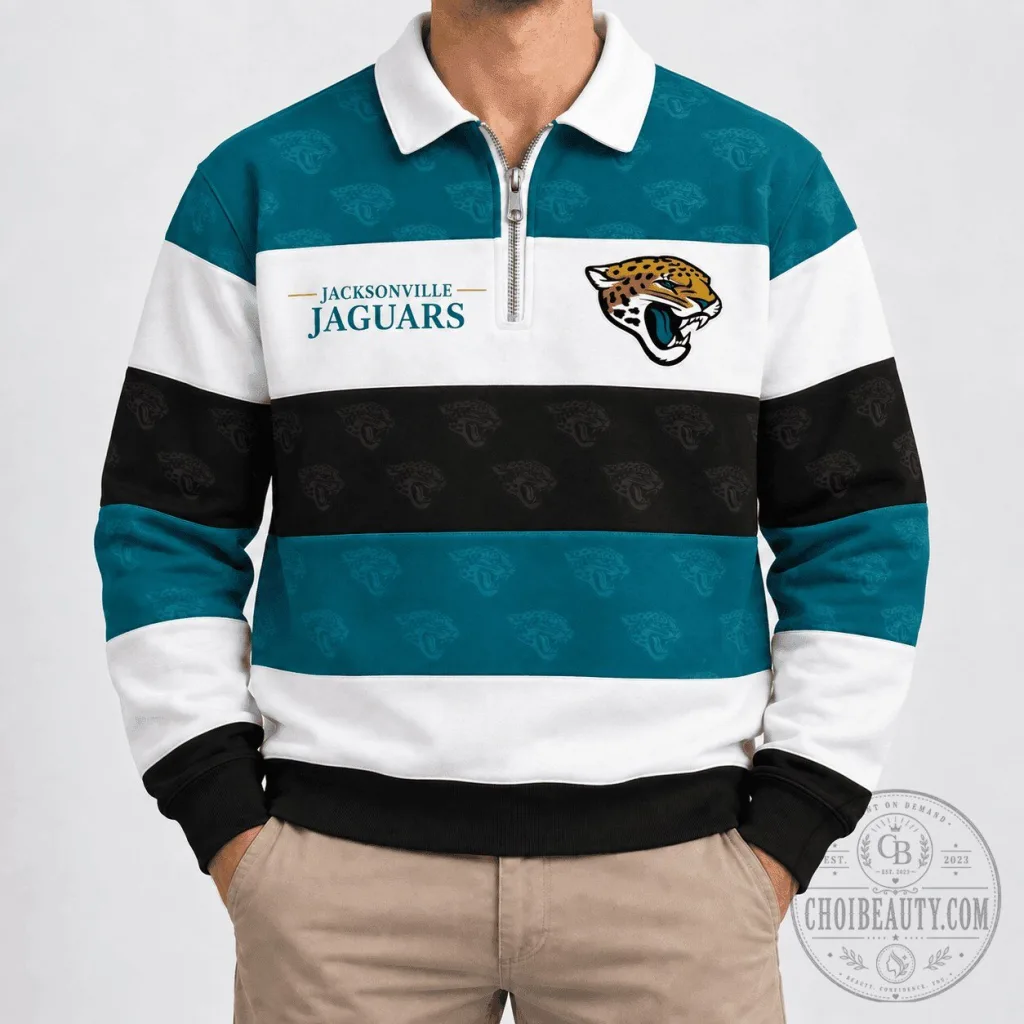 Jacksonville Jaguars NFL Team Classic Stripe Quarter-Zip Pullover Sweatshirt Jacksonville Jaguars NFL Team Classic Stripe Quarter-Zip Pullover Sweatshirt
