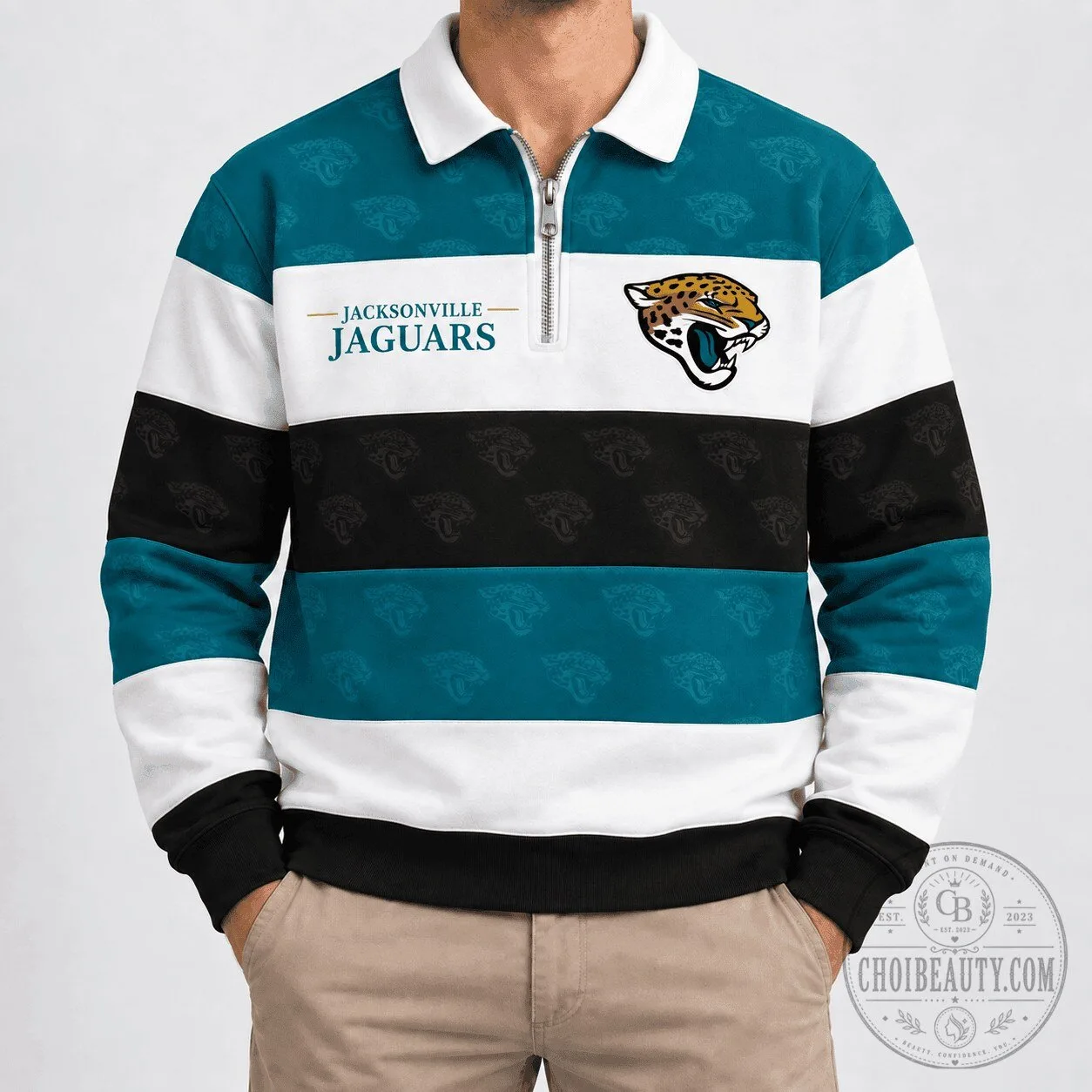 Jacksonville Jaguars NFL Team Classic Stripe Quarter-Zip Pullover Sweatshirt