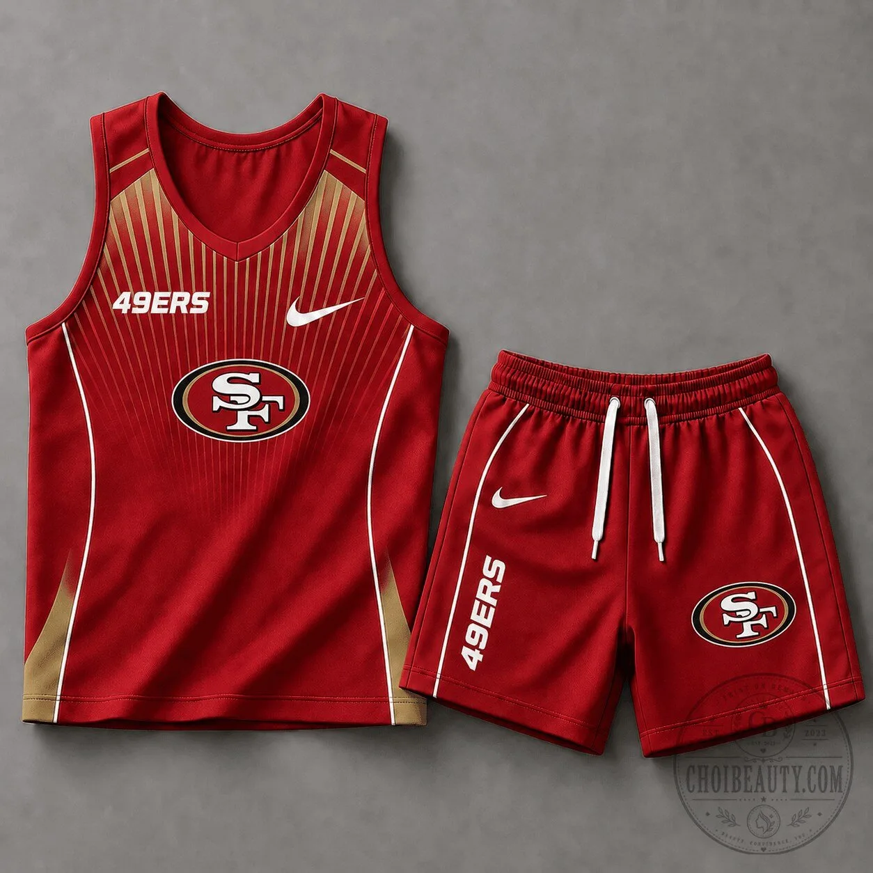 San Francisco 49ers Red Gold Velocity Stripe Tank Top and Shorts Set