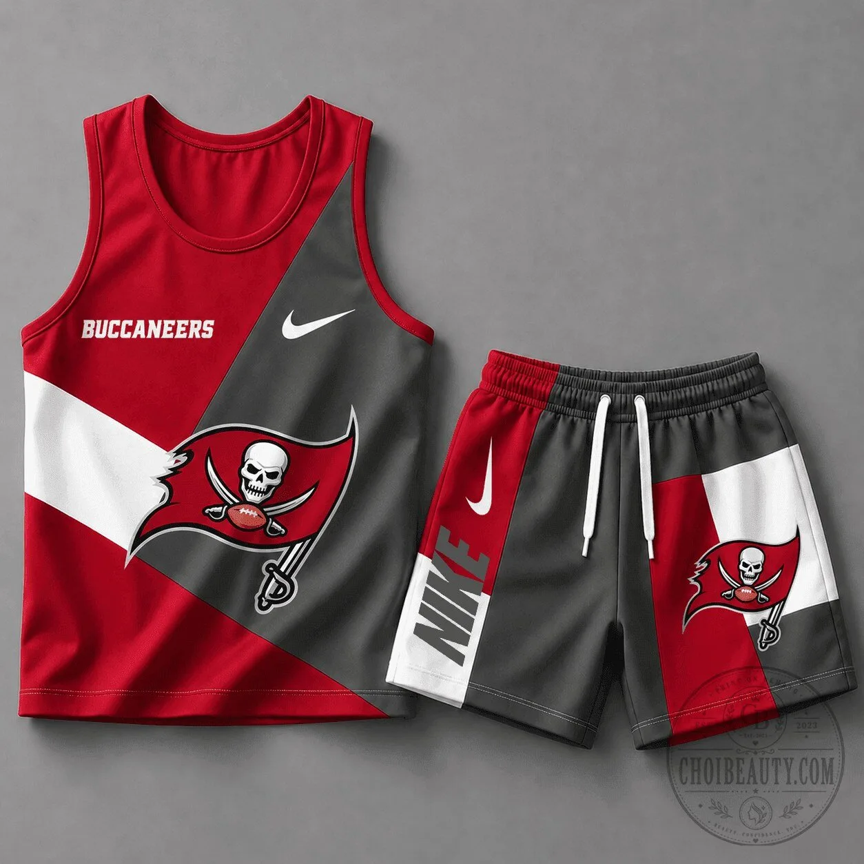Tampa Bay Buccaneers Pirate Flag Logo Red and Gray Athletic Tank Top and Shorts Set