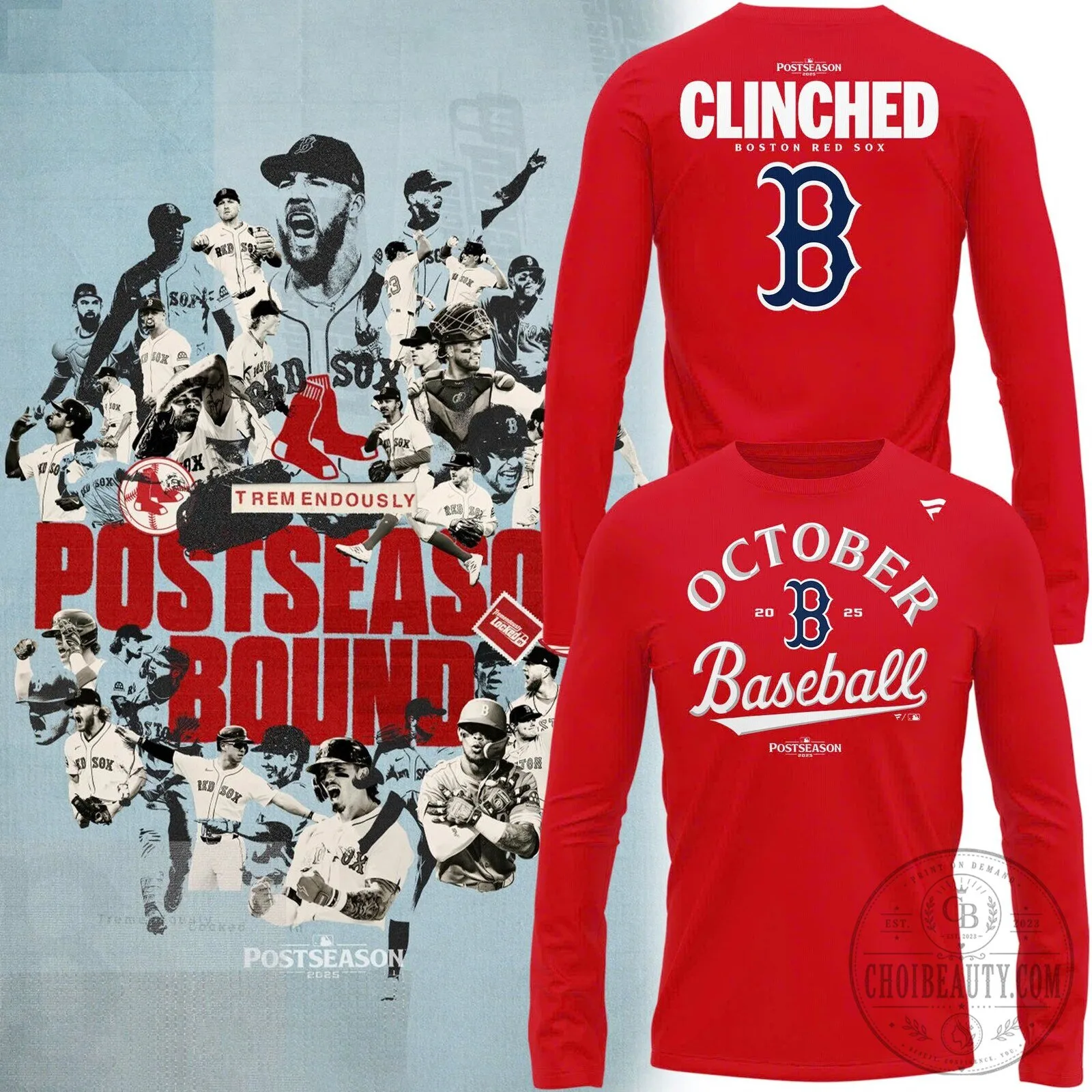Boston Red Sox Baseball October Postseason Clinched Long Sleeve T-Shirt