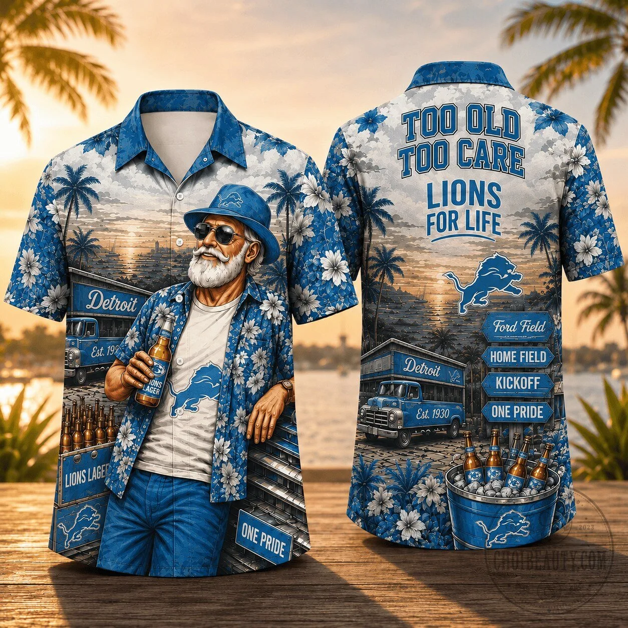 Detroit Lions Fan Hawaiian Shirt Too Old To Care Lions For Life