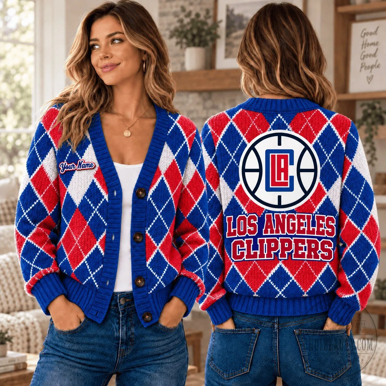 Los Angeles Clippers Basketball Team Argyle Pattern Custom Name Cardigan Jacket 5 Los Angeles Clippers Basketball Team Argyle Pattern Custom Name Cardigan Jacket