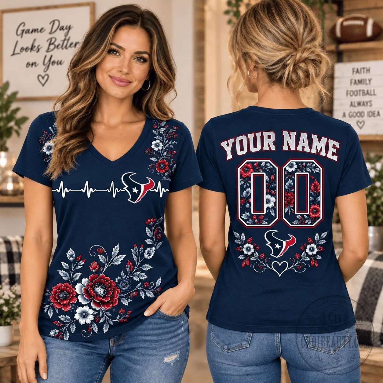 Houston Texans Personalized V-Neck T-Shirt for 1D Fan 1 Houston Texans Personalized V-Neck T-Shirt for 1D Fan