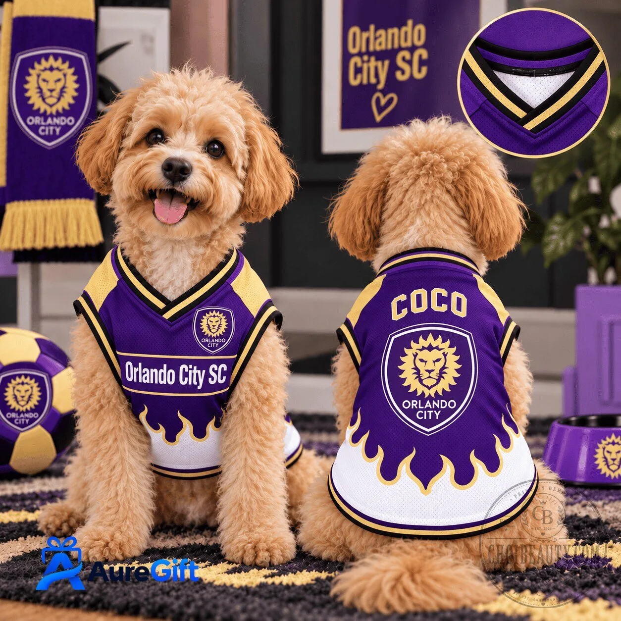 Orlando City SC Soccer Club Pet Dog Jersey with Custom Name