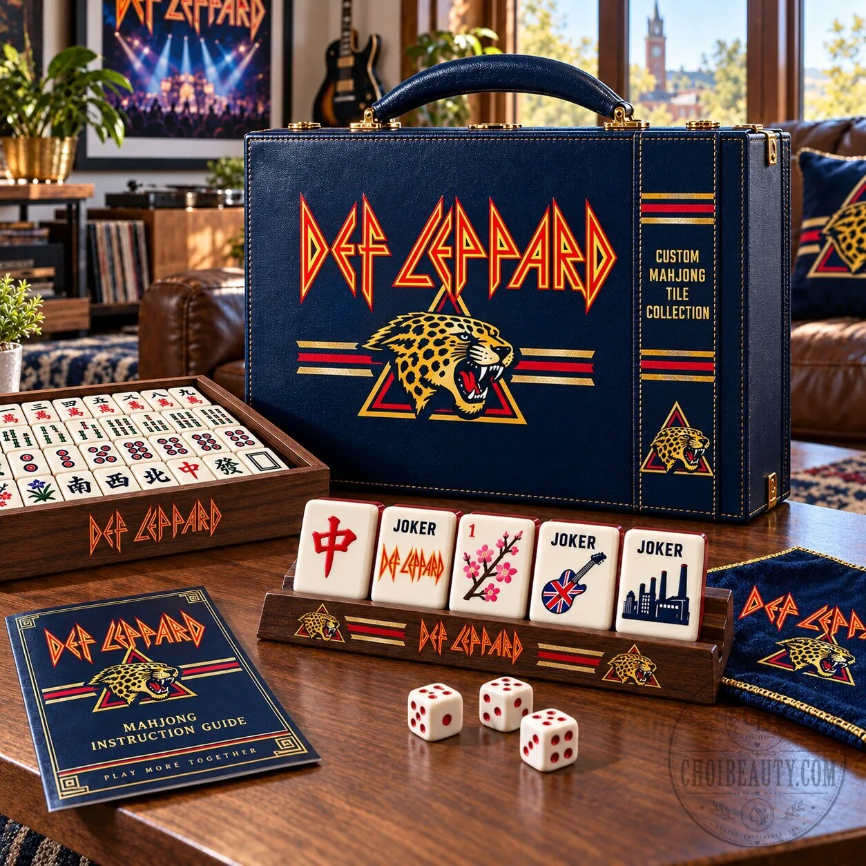 Def Leppard Premium Mahjong Game Set with Custom Tiles and Carry Case