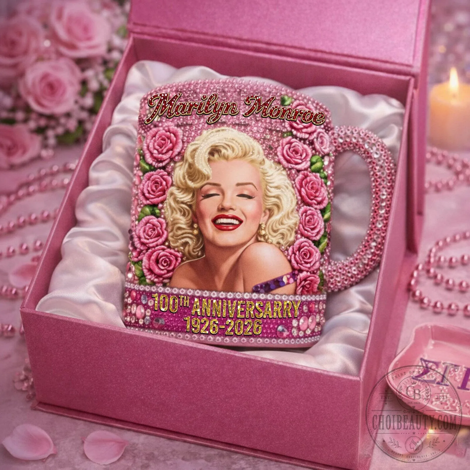 Marilyn Monroe 100th Anniversary Pink Roses Diamond Mug