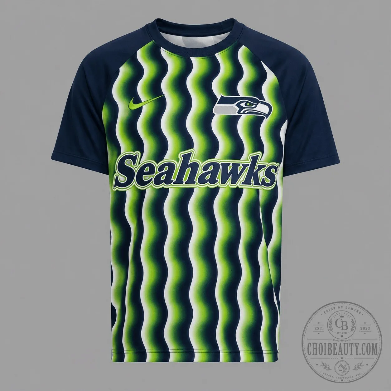 Seattle Seahawks Wavy Pattern Athletic T-Shirt