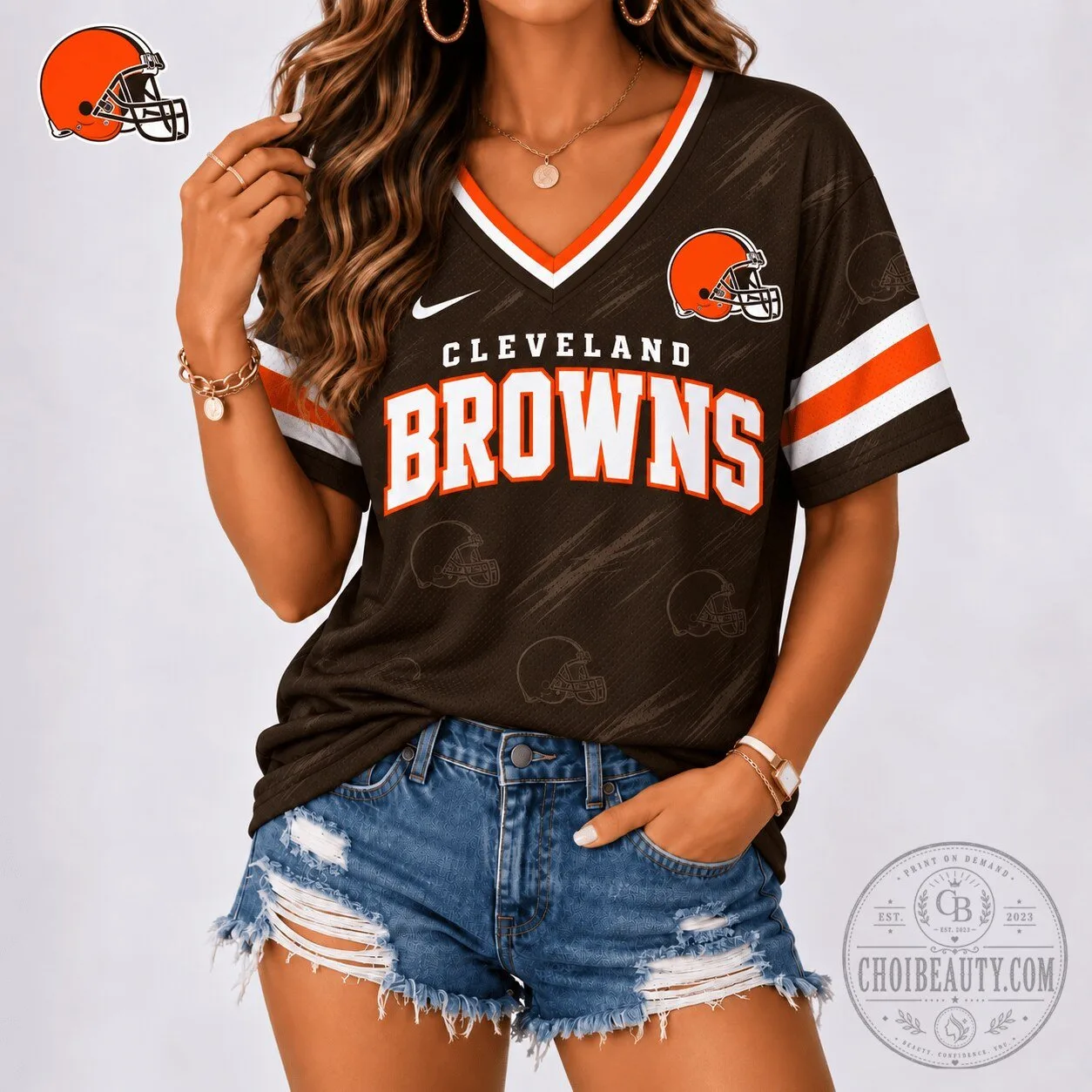 Cleveland Browns National Football League Team Spirit V-Neck Short Sleeve T-Shirt
