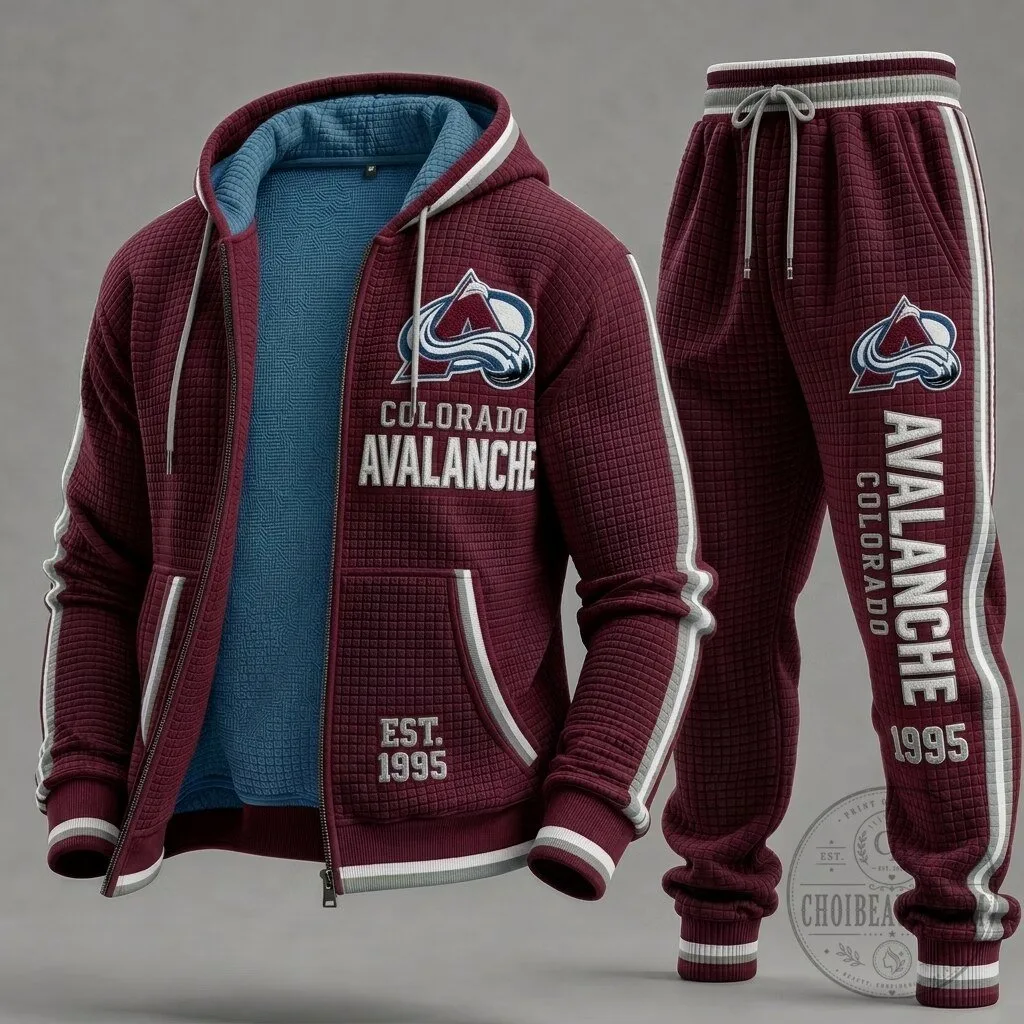 Colorado Avalanche Maroon Waffle Textured Zip-Up Hoodie and Sweatpants Set