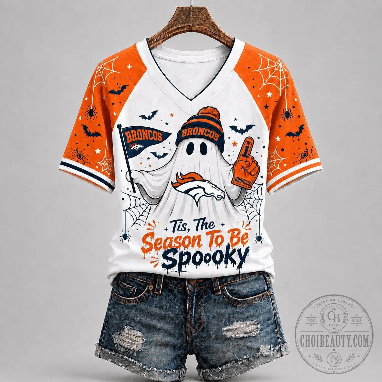 Spooky Season Denver Broncos Ghost Halloween V-Neck T-Shirt