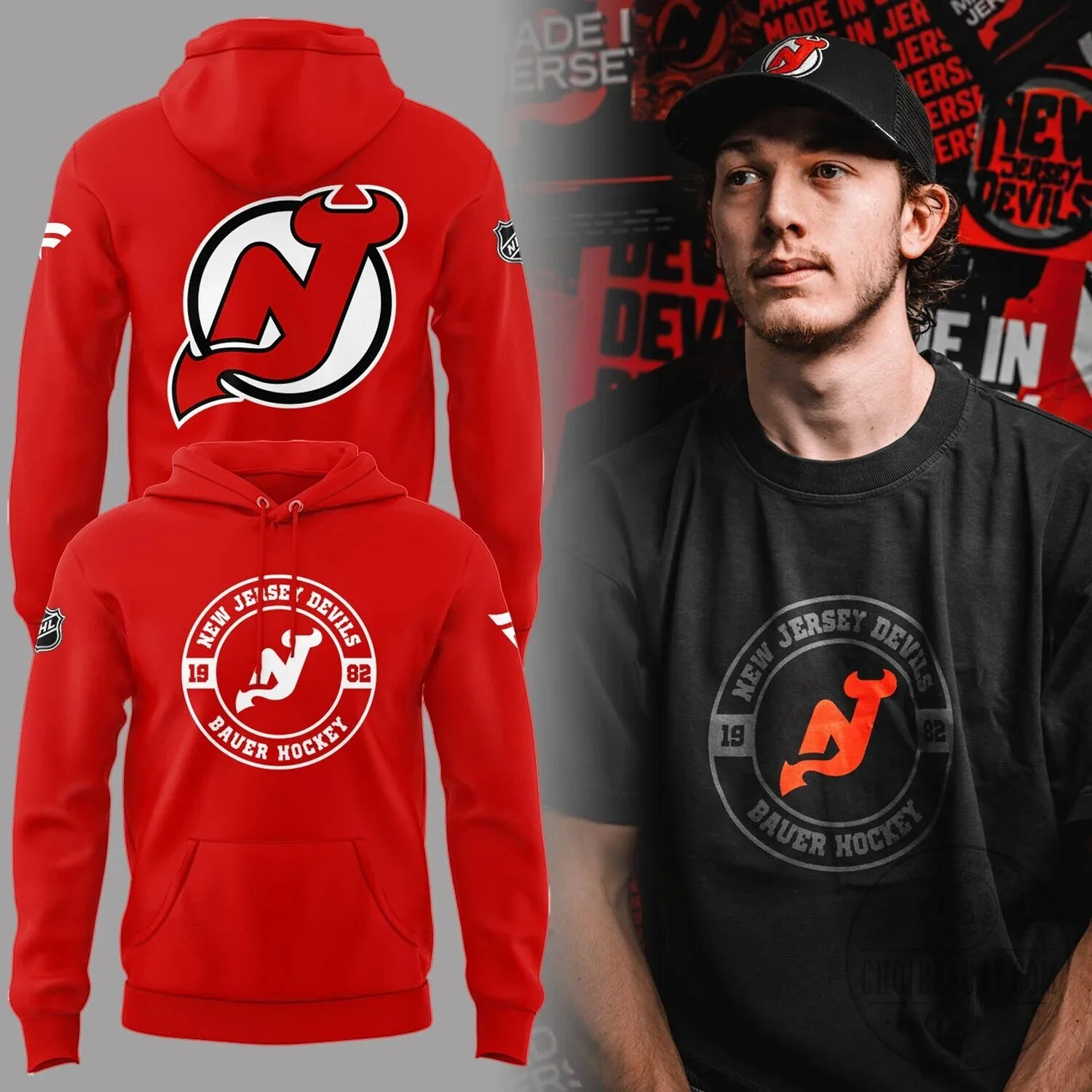 New Jersey Devils Hockey Team Logo Red Pullover Hoodie
