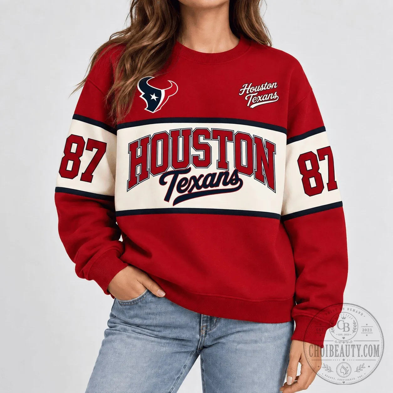 Houston Texans NFL Team Retro Varsity Style Red Sweatshirt