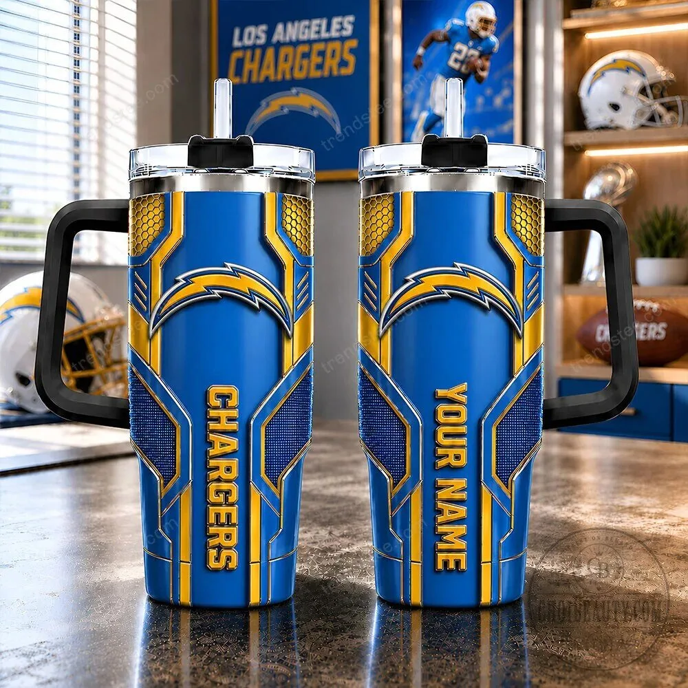 Los Angeles Chargers Football Team Personalized Insulated Tumbler with Handle