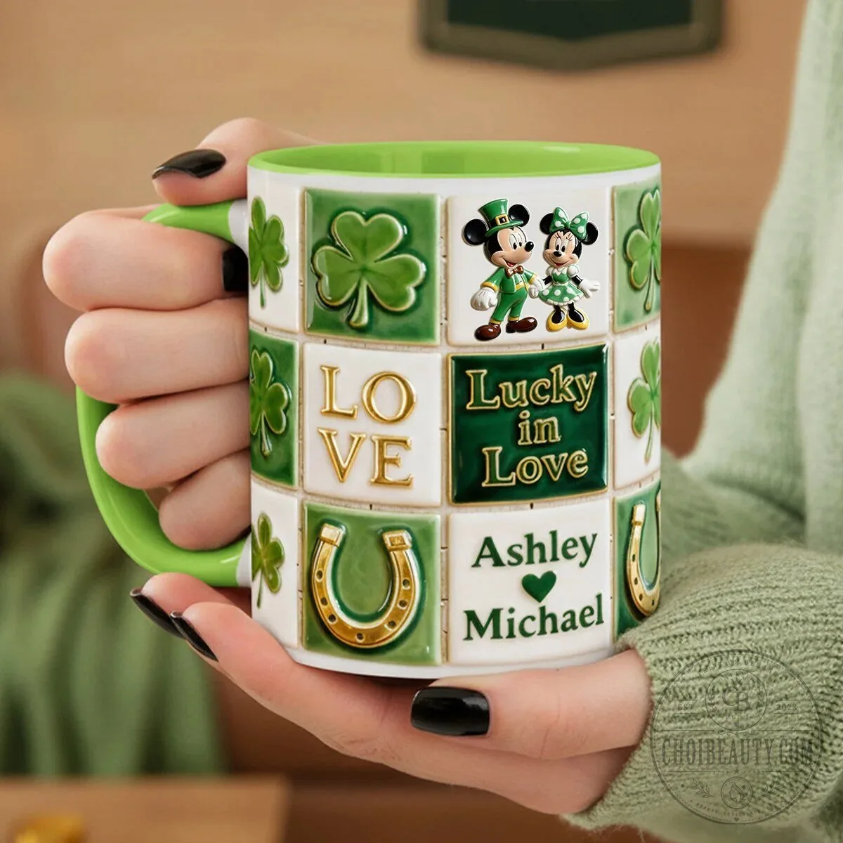 Mickey and Minnie Mouse Lucky In Love Saint Patrick's Day Coffee Mug