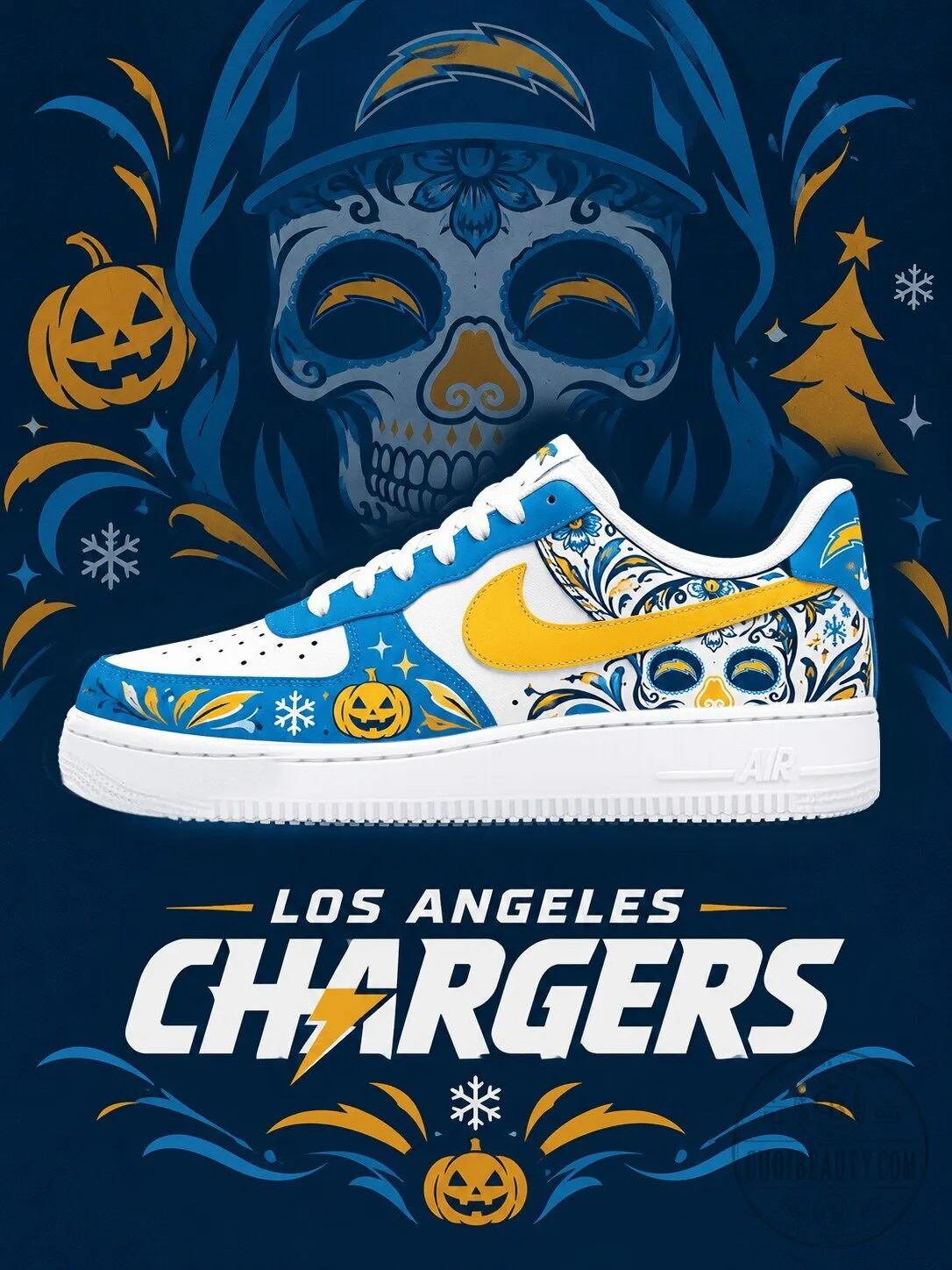 Los Angeles Chargers Day of the Dead Sugar Skull Halloween Christmas Shoes