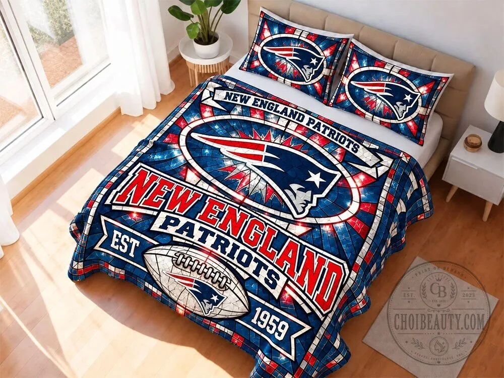 New England Patriots Stained Glass Pattern Quilted Bedding Set 2 New England Patriots Stained Glass Pattern Quilted Bedding Set