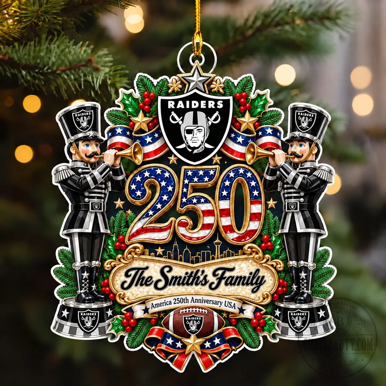Las Vegas Raiders 250th Anniversary Christmas Tree Ornament