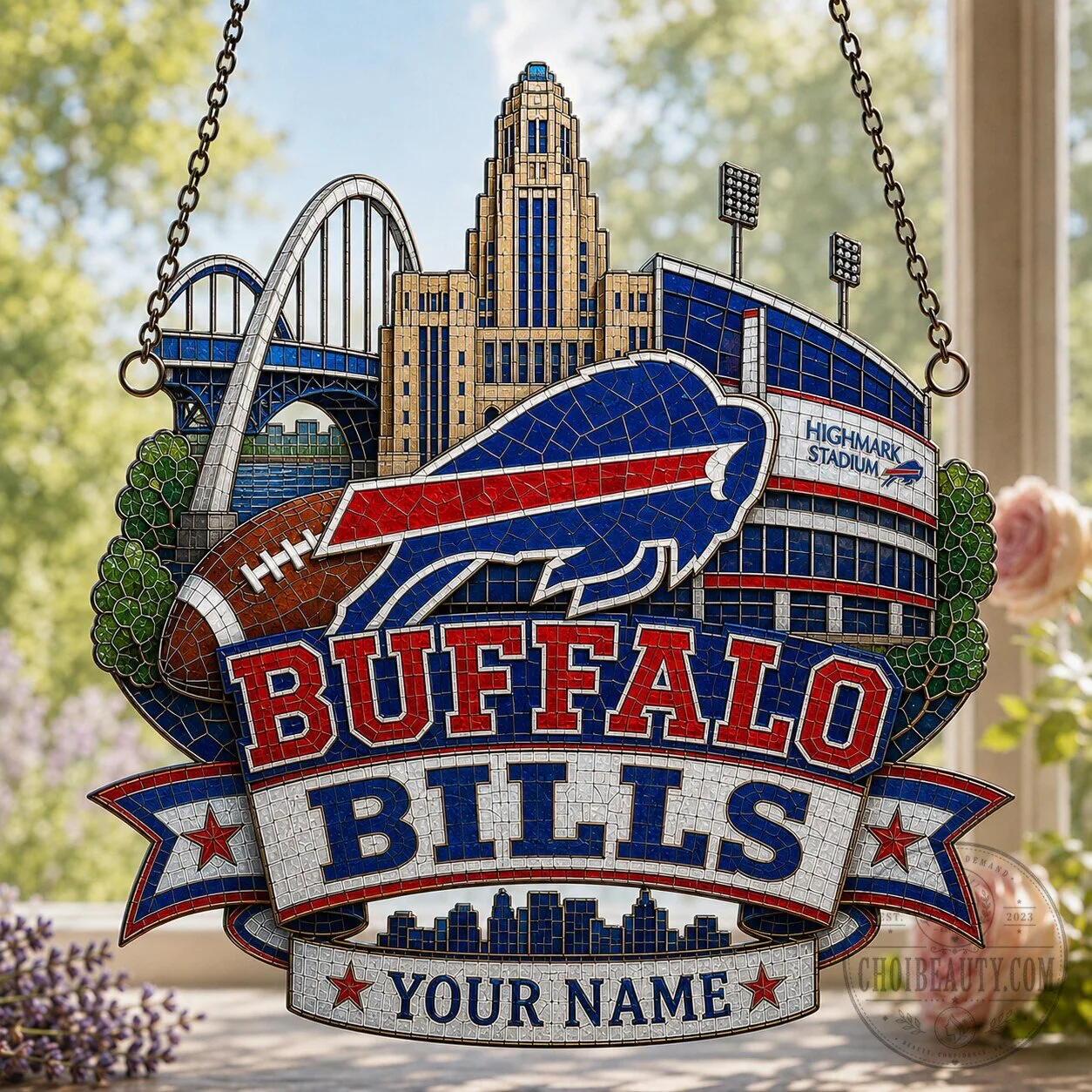 Buffalo Bills Football Team Stained Glass Suncatcher Window Hanging Decoration