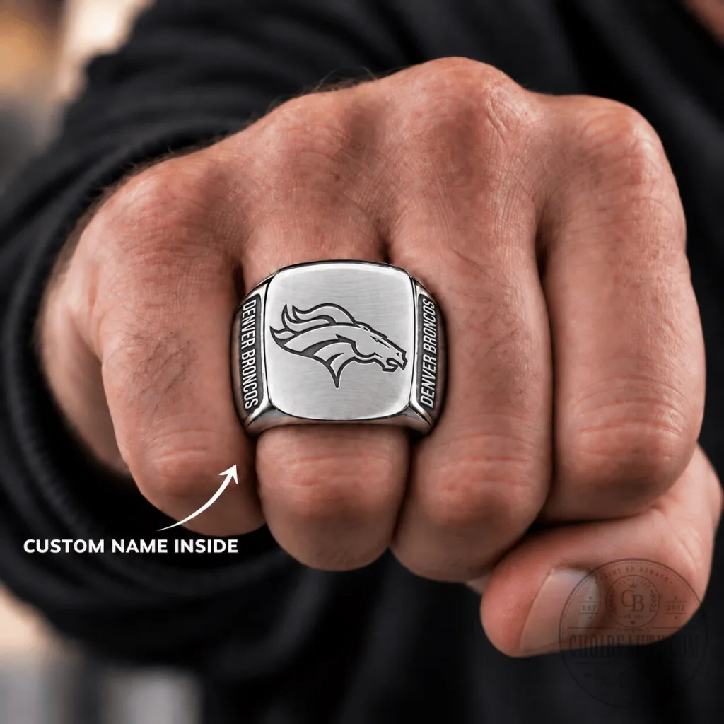Denver Broncos American Football Team Logo Engraved Custom Name Ring Denver Broncos American Football Team Logo Engraved Custom Name Ring