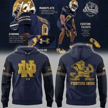 Notre Dame Fighting Irish Football Shamrock Series Navy Blue Gold Hoodie
