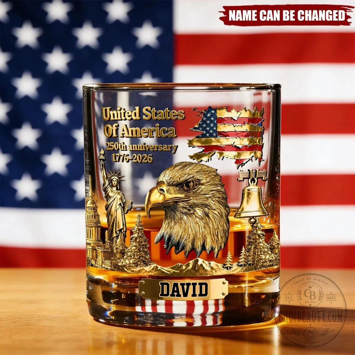 United States of America 250th Anniversary Personalized Whiskey Glass