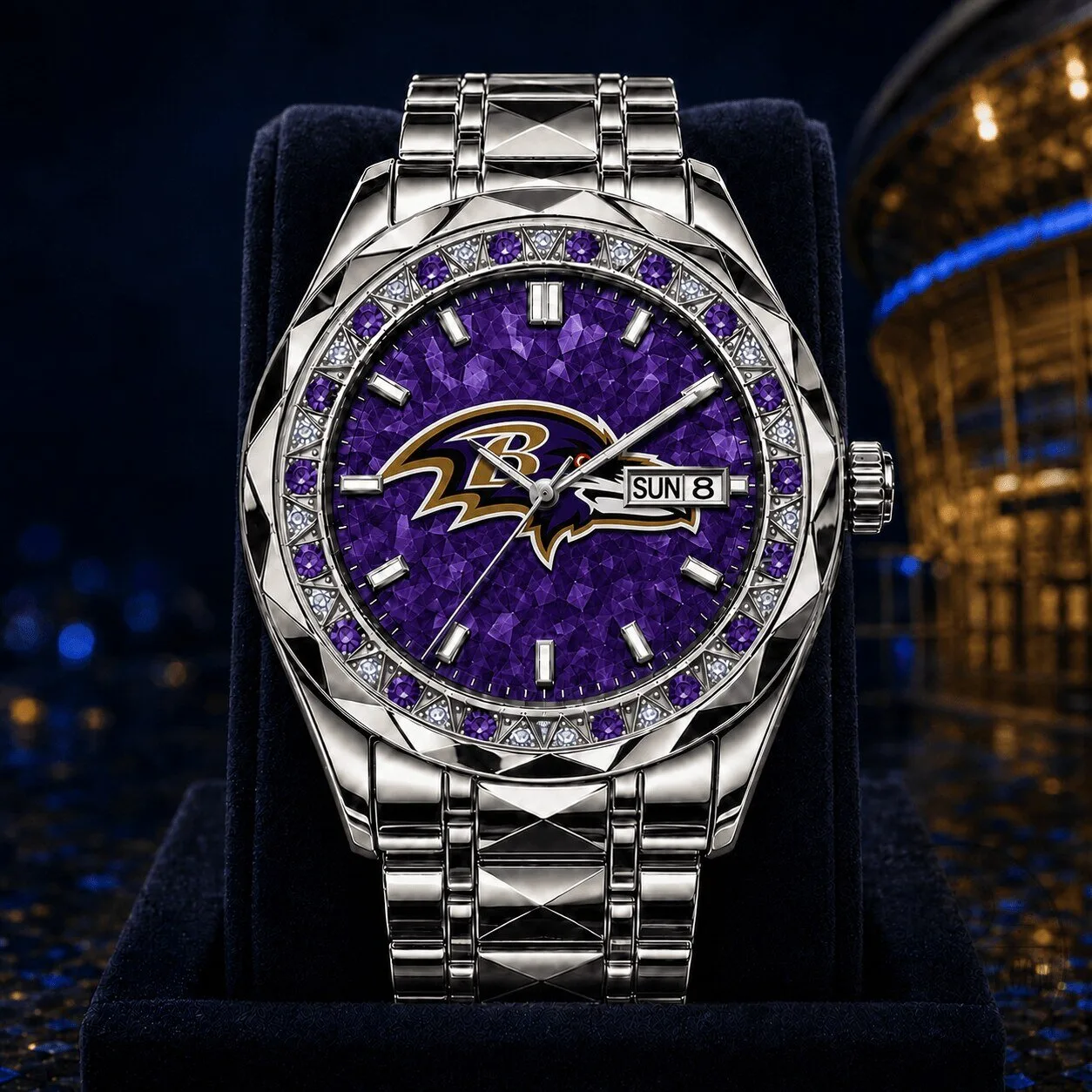 Baltimore Ravens NFL Team Logo Diamond Bezel Stainless Steel Men's Watch