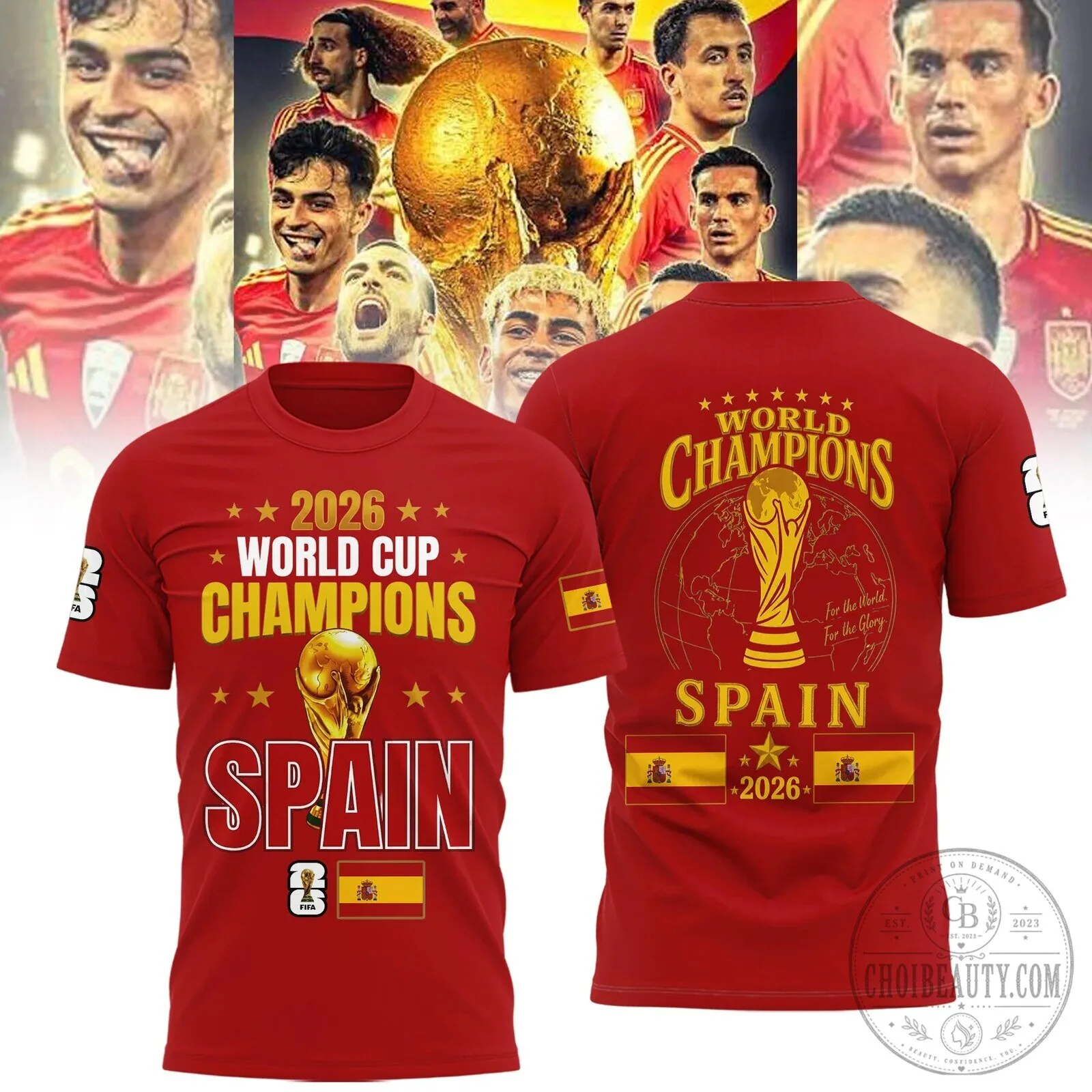 Spain National Football Team 2026 World Cup Champions Red T-Shirt