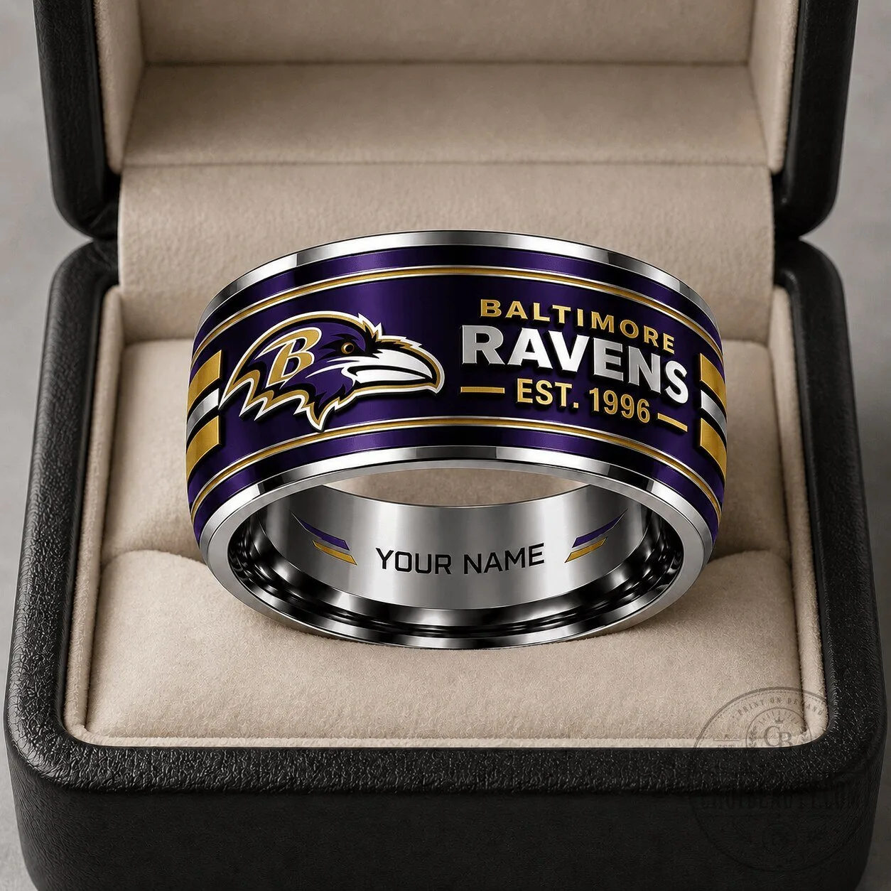 Baltimore Ravens Personalized Silver Tungsten Steel Ring for Football Fans